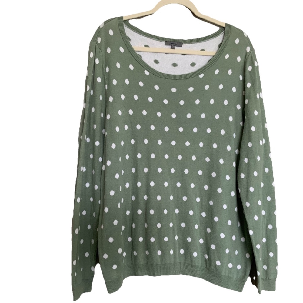 Women’s Montego Pullover Polka Dots Green/white 100% Cotton Sweater Size XXL